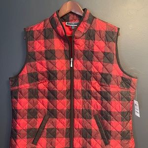 Karen Scott red buffalo plaid vest